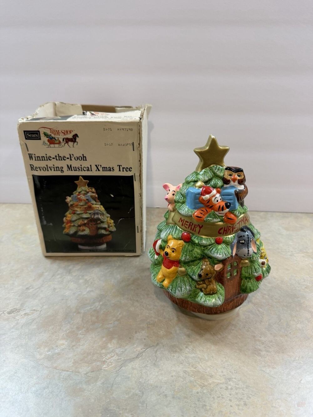 Vintage 70s Disney Winnie The Pooh Revolving Musical Christmas Tree Sears Trim